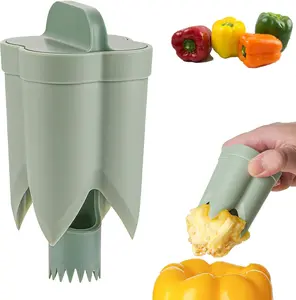 Pepper Seed Corer Remover, 2025 Upgraded 2-in-1 Bell Pepper Cutter & Deseeder, Fruit & Vegetable Corer, Effortless Kitchen Tool for Fast, Efficient Meal Prep with Fruit & Vegetable Coring (1, Green)