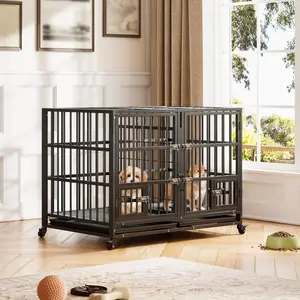 Garvee Heavy Duty Dog Crate,42.13"L x 28.74"W x 32.28"H Indoor Dog Kennel with Lockable Wheels and Removable Tray,Indestructible Escape-Proof Dog Cage for Indoor & Outdoor Use