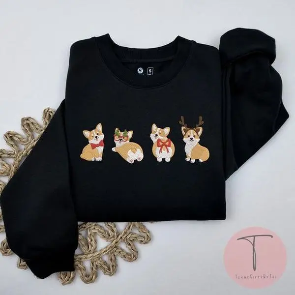EMBROIDERED Christmas Corgi Dog Sweatshirt, Dog Owner Christmas Gift, Corgi Christmas Shirt, Corgi Mom shirt, Christmas Crewneck