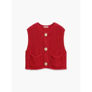 Crochet Button-Front Sweater Vest