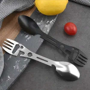10-In-1 Multi-Functional Outdoor Camping Survival Fork Spoon Kitchen Tool Set, Multitool Bottle Opener Spork, Essential Gear for Hiking & Picnics, Stainless Steel Cutlery
