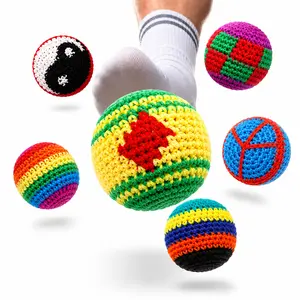 Random 3/6 PCS Hand-Made Knitted Hacky Sack, 2026 Upgraded Assorted Foot Bag Crochet Hacky Sacks for Adults, Juggling Balls for Beginners, Multicolored Geometric Pattern, Ready-to-Use Hacky Sacks