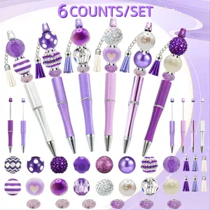 6pcs Gradient Valentine's Day DIY Beaded Pen Set, Acrylic Pearl Fringe Kit, Perfect Gift for Wedding Party Anniversary Birthday Christmas, Aesthetic Pens
