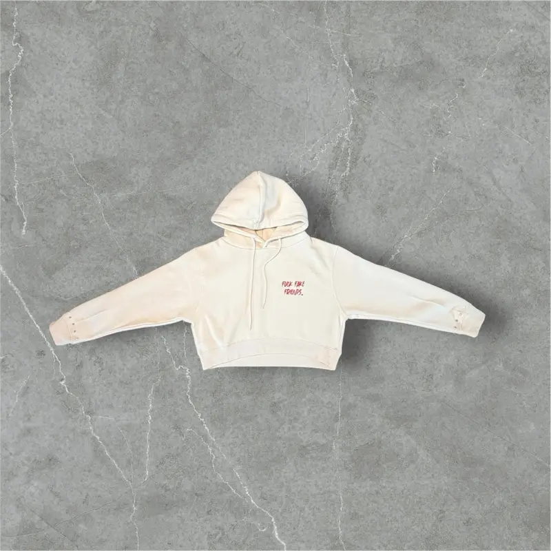 FFF. CROP HOODIE - Cream Color, Hooded Design, Long Sleeve, Casual Style, Perfect for Layering