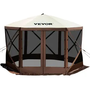 VEVOR Camping Gazebo Screen Tent, Two Version, 6 Sided Pop-up Canopy Shelter Tent with Mesh Windows, Portable Carry Bag, Stakes, Large Shade Tents for Outdoor Camping, Lawn and Backyard