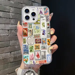 Magnetic Soft Case for iPhone11/12/13/14/15/16/17/promax, Vintage World Stamps Collage MagSafe Compatible,Aesthetic Pattern Design Lightweight,AntiScratch,and Trendy