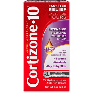 Cortizone-10 Maximum Strength Intensive Healing Itch Relief Cream, 1% Hydrocortisone, Fast-Acting, Anti-Itch Cream for Bug Bites, Rash, Eczema, Psoriasis, Poison Ivy, Oak, Sumac & More, 1 oz
