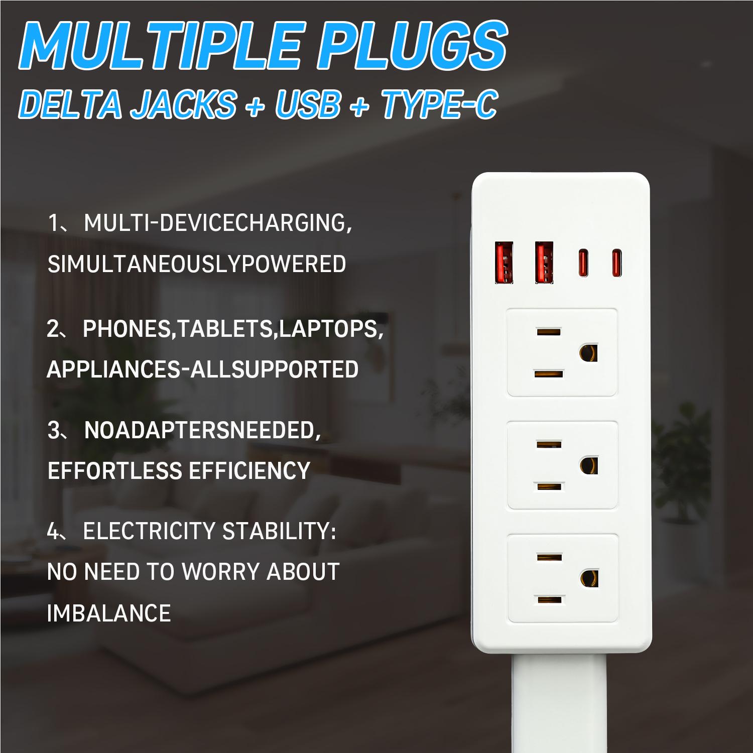 Compact Home Supplies Outlet Splitter Expander - 180° Rotatable Wall Plug Extender, Telescopic Adjustable Length, Security-Upgraded, for Behind Couch, Nightstand Power Access Expansion