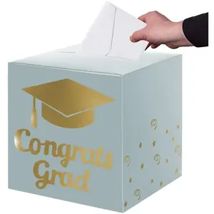 Graduation Card Box Holder, Congrats Grad Foldable Cardboard Decorations Box for Graduation Party Decoration and Grad Parties (Breyish Blue)