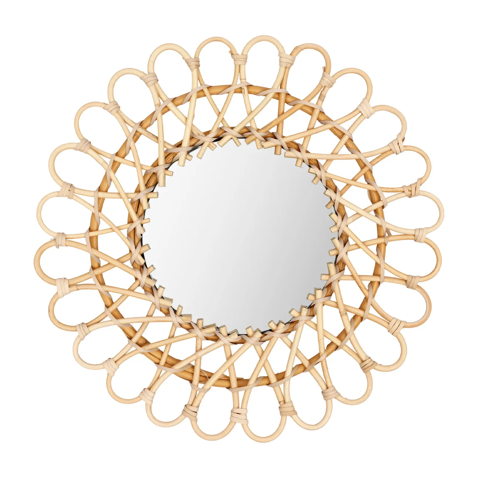15.75 in Round Handmade Rattan Wall Mirror, 7.87 in Glass, Natural Wicker Decorative Mirror, Eco-Friendly Durable Farmhouse Home Decor for Living Room, Bathroom Vanity, Mirrors Father Son High School Graduation Gift
