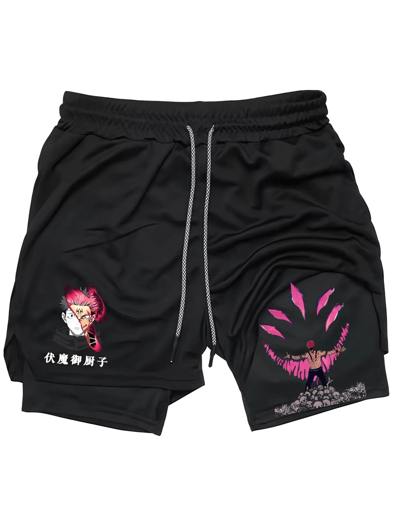 2 in 1 Drawstring Waist Shorts, Quick Dry Swim Trunk, Majin Buu Loose Casual Pocket Track Shorts, Workout Clothes, Activewear, Summer