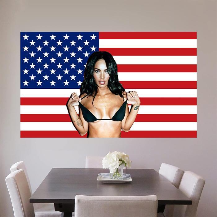 Megan Fox American 3x5Ft Flag Tapestry for Wall Hanging Man Cave CollegeDorm Room Decor Outdoor Banner with 4 Brass Grommets Decorative