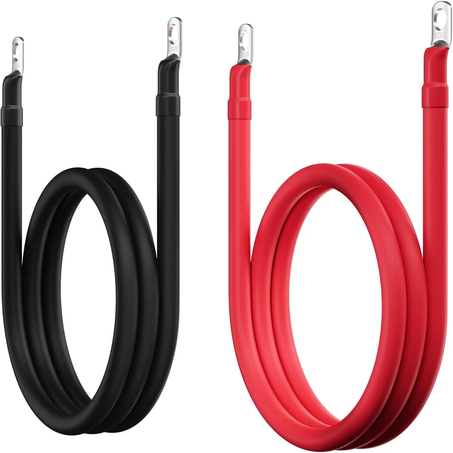 2 Gauge AWG  Cables 2 Ft Black+2 Ft Red, Pure Copper Power Inverter Wire Set with 3/8 in Lugs Both Ends,High Power Flexible&Durable for Automotive Solar Marine Boat RV  -UL-Outdoor