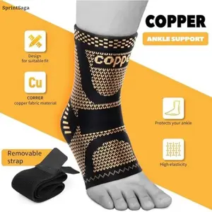 2 Pack Copper Ankle Brace Support, Adjustable Compression Sleeve for Men & Women, Pain Relief for Plantar Fasciitis & Achilles Tendonitis, Lightweight Breathable Ankle Support for Sports & Daily Wear