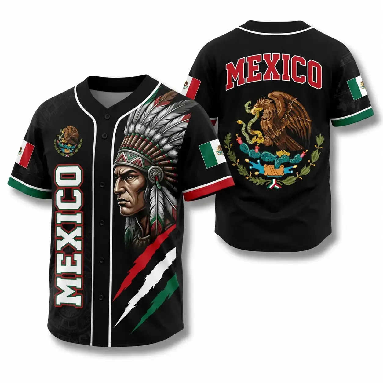 Mexico Shirts - Aztec Warrior Button-Up Baseball Jersey, Mexican Flag Eagle Fan Gift, Vintage Professional Sports Apparel - April Sanchez