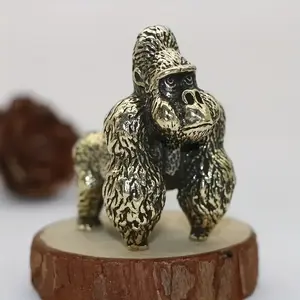 Brass Gorilla Statue - Durable Solid Brass Animal Ornament for Home Office Bookshelf Collection, Office Desk Decorative Ornament for Indoor Use Multicolor Artistic