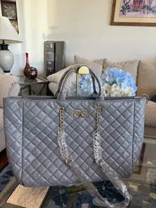Large Quilted Grey Vinyl Travel Bag with Shoulder Strap- NWT