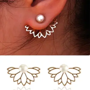 Front-Back Pearl Hollow Lotus Ear Jackets |Convertible Hypoallergenic Geometric Earrings, 3-in-1 Versatile Floral Jewelry Bulk for Women Summer Streetwear Gift
