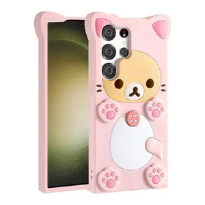 3D Cute Cartoon Pink Bear Kawaii Soft Silicone Case for Samsung Galaxy S23 S24 Plus S22 Ultra A53 S24Ultra S23Ultra Funny Cover