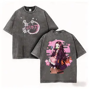 valentine shirts Retro Nezuko Vintage Tee – Oversized Demon Slayer Anime Shirt Cherry Blossom Streetwear for Fans