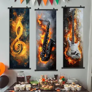 Music Themed Wall Art, 3 Counts/set Musical Instrument Pattern Poster, Modern Art, Living Room Decor, Office, Bedroom Decoration, Ornaments