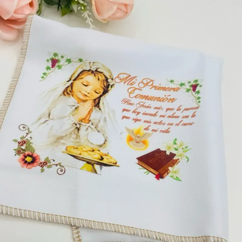 Sturdy Religious Disposable Napkins, 12-Pack 10x10in 100% Polyester Bulk Tableware for First Communion Party
