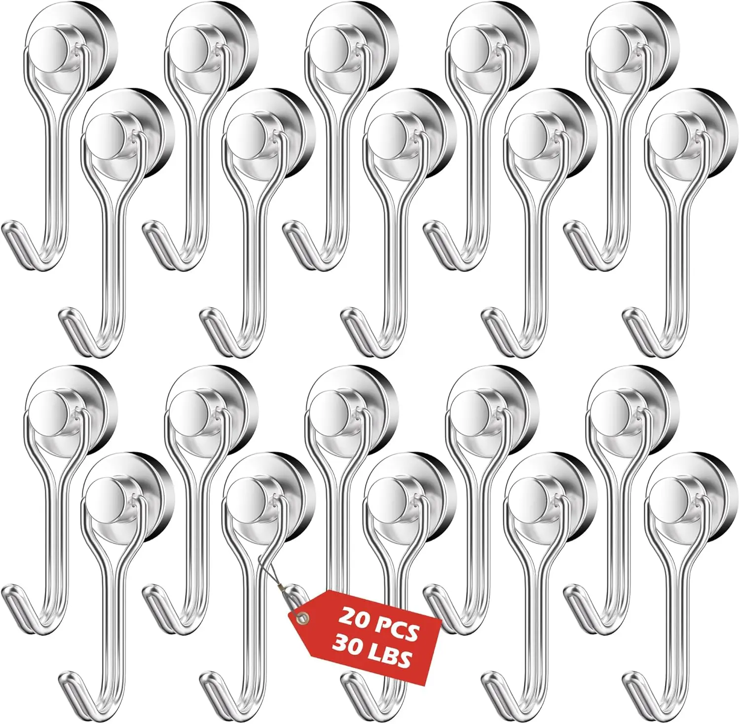 Industrial Silver Magnetic Hooks (20-Pack), 30lbs+ Heavy-Duty Adjustable Smooth Swing Magnets, Easy-Mount Organiser for Metal Doors, Home Kitchen Refrigerators, 2026 Cruise Cabin Essentials