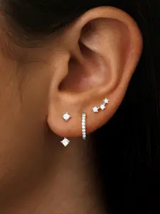 Trendy 3 Pairs Stacking Earrings Set for Women, Delicate Hoop Studs, Elegant Minimalist Earrings Suitable for Multiple Holes, Cute Design for Sensitive Ears Fashion, Versatile Earrings