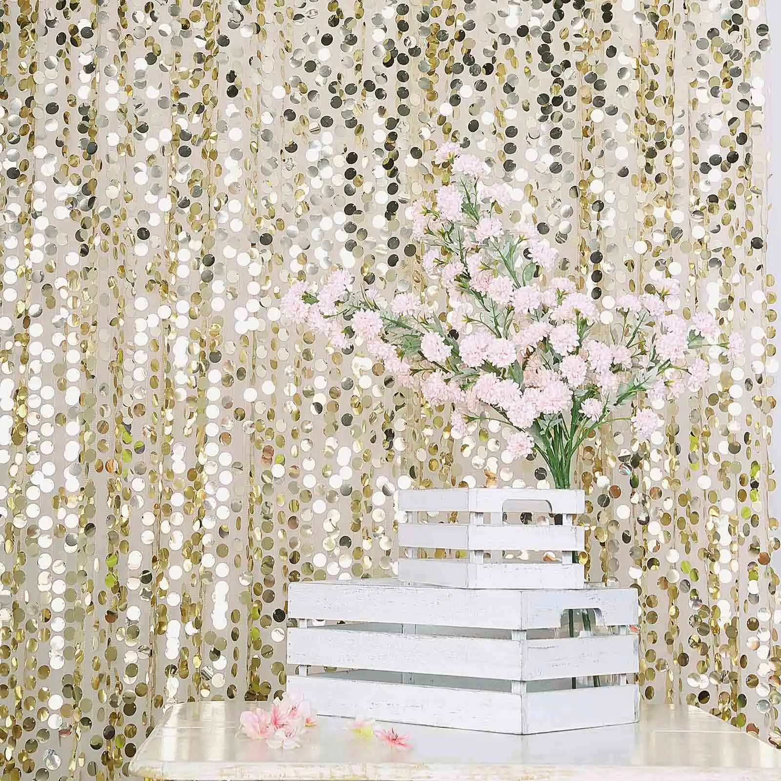 8ft x 8ft Champagne Big Payette Sequin Event Curtain Drapes - Backdrop Panels, Festive Party Supplies Banners, Festive Backdrops & Banners, Panels Festive Backdrops & Banners