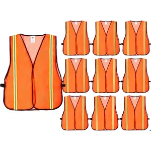 10 Pack High Visibility Mesh Safety Vests with Reflective Strips for Men and Women Ideal for Construction Work Surveyors Parking Warehouse Volunteers and Crossing Guards