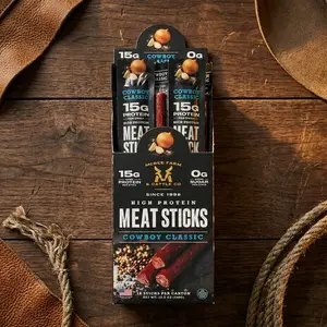 High Protein Dried Meat Sticks Snack - 15 Ct, Natural Beef & Pork Dried Snacks
