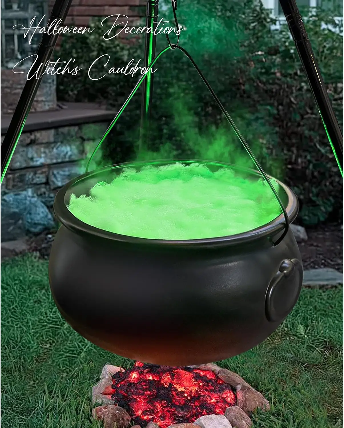 Halloween Decorations Outdoor - Large Witches Cauldron on 54" Tripod | Hocus Pocus Candy Bucket, Halloween Decor, Black Plastic Bowl, Home Party Room Decor , Indoor Outside Yard Lawn Use