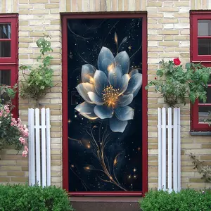 2pcs   Dreamy Blue Lotus Wall Sticker Living Room Entrance Decor Self Adhesive Removable Stereo Gold Foil Craft Modern Minimalist Home Wall Decal Bedroom Study Background Wall Art  Collage Self-Adhe