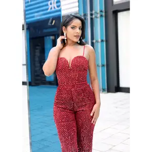 ADELA RED STRAPLESS SEQUIN JUMPSUIT – GLAMOROUS SPARKLING ONE-PIECE FOR SPECIAL OCCASIONS