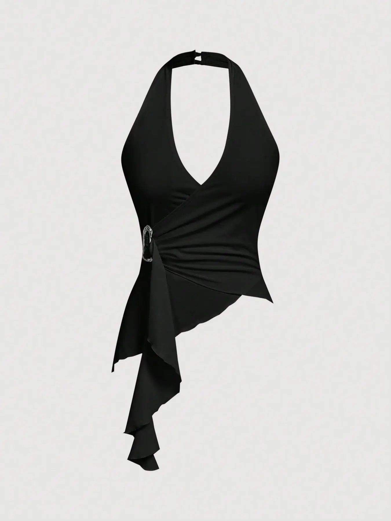 Y2K Fashion Halter Top for Women, Metallic Design Asymmetrical Irregular Hem Pendant Comfortable Shirt, Daily Wear Everyday Commute Any Occasion