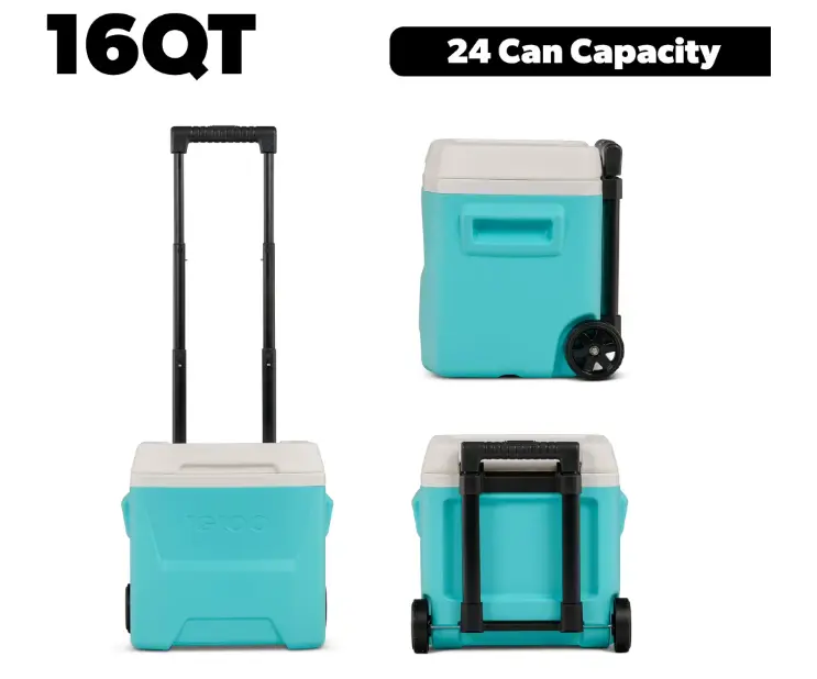 16 QT Laguna Hard Side Ice Chest Cooler with Wheels, Aqua Blue