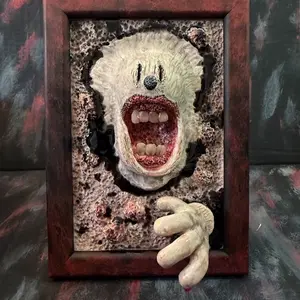 Mr. Wally 3D horror wall art sculpture-Creepy Polymer Clay monster in frame