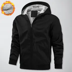 Thickened Fleece Solid Color Hooded Cardigan - Men's Winter Sweatshirt Jacket,Menswear, Coats, Tops, Long Sleeve, Casua
