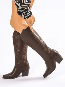 Women's Western Cowboy Boots, Embroidered Design, Pointed Toe, Chunky Heel, Vintage Style, Comfortable Soft Sole, All Seasons, Cowgirl Cowboy Boots