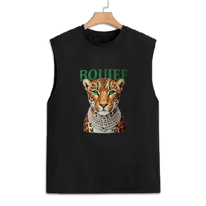 Women's Elegance Bouff Leopard Print Sleeveless Cotton Tank Top - Bold Green Text Womenswear Top Crewneck