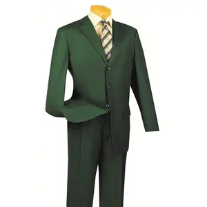 Mens Classic 3 Button Regular Fit Suit in Olive Green