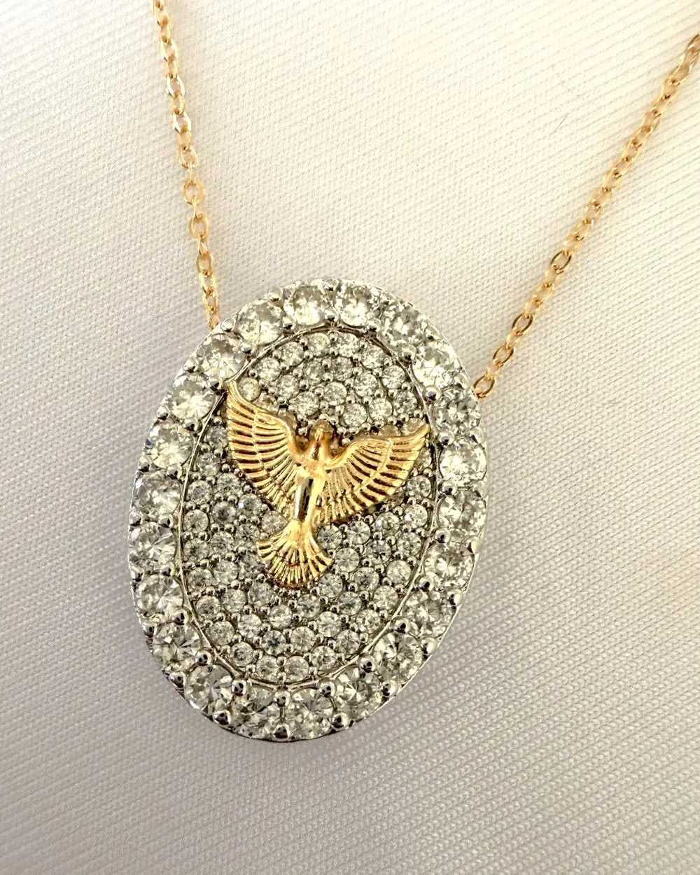 Holy Spirit Dove Necklace, Two Tone Gold & Rhodium Faith Necklace, 18K Gold Plated Christian Jewelry, Pavé Pendant