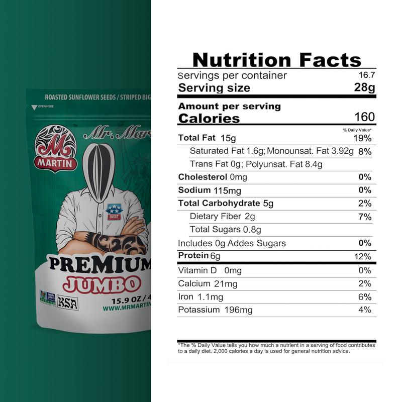 Mr. Martin Freshly Roasted Unsalted Premium Jumbo Stripped In-Shell Sunflower Seeds - Pack of 12