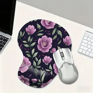 Dark Purple Floral Wrist Rest Mouse Pad, Non-Friction Silicone Gel Steady Mousepad, Anatomical Joint Aligning Desk Liner, Aesthetic Retro Stationery for Office PC