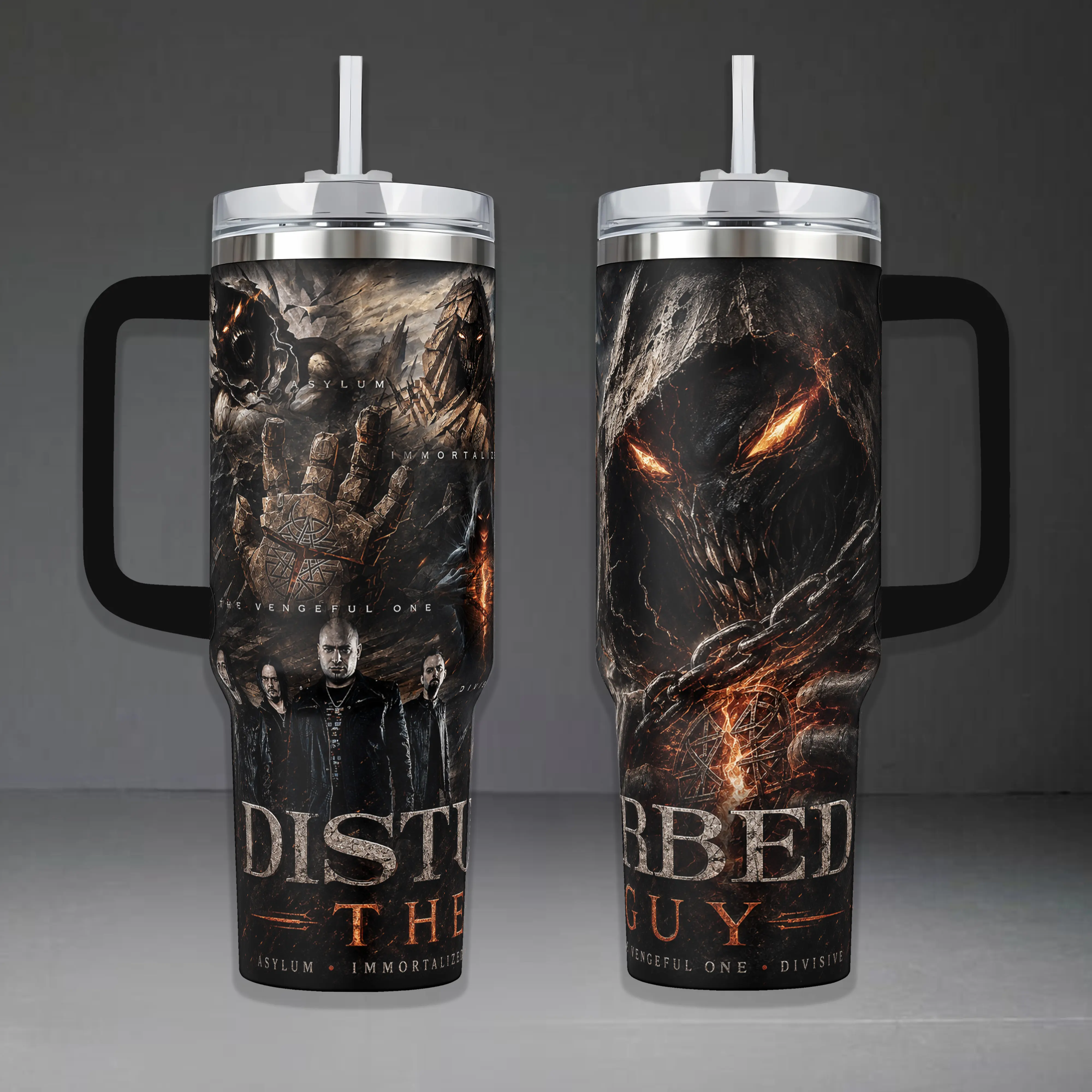 Disturbed The Guy Tumbler, The Guy Immortalized 40oz Cup with Handle & 20oz Travel Mug. Heavy Metal Music Fan Gift, Disturbed Inspired Insulated Tumbler Featuring Epic Vengeful One Design.