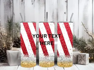 Customizable Candy Cane Glitter 20oz Stainless Steel Skinny Tumbler
