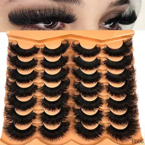 14 Pairs D Curl False Eyelashes, Soft Fluffy Russian Volume Strip Lashes, Cosmetic False Lashes, Reusable Synthetic-Fur High-Quality Lashes for Daily and Party Use