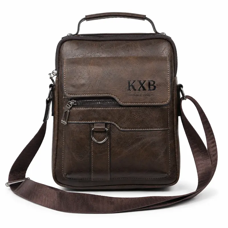 KXB PU Leather Crossbody Bag | Vintage Street Style Messenger Bag | Large Capacity Travel Tote for Work & Daily Commute | Adjustable Strap & Multi-Pocket Organizer | Perfect Father's Day Gift Idea