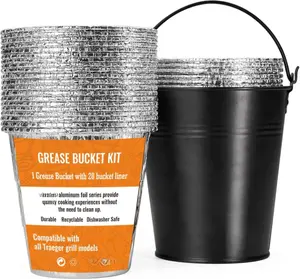 20-Pack Grease Bucket Liners & 1 Grease Bucket for Traeger Grills, Compatible with Traeger Pro Series 575/780, 22/34, Ironwood 650/885 – Heavy-Duty Grill Accessories, Black