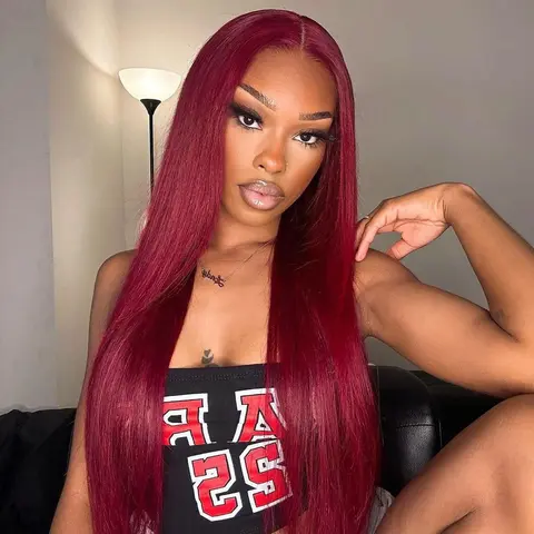 [NEW IN] Hot Star Straight and Body Wave 99J Burgundy Color 13x6 HD Transparent Lace Front Wigs Human Hair Pre Plucked Human Hair for Women